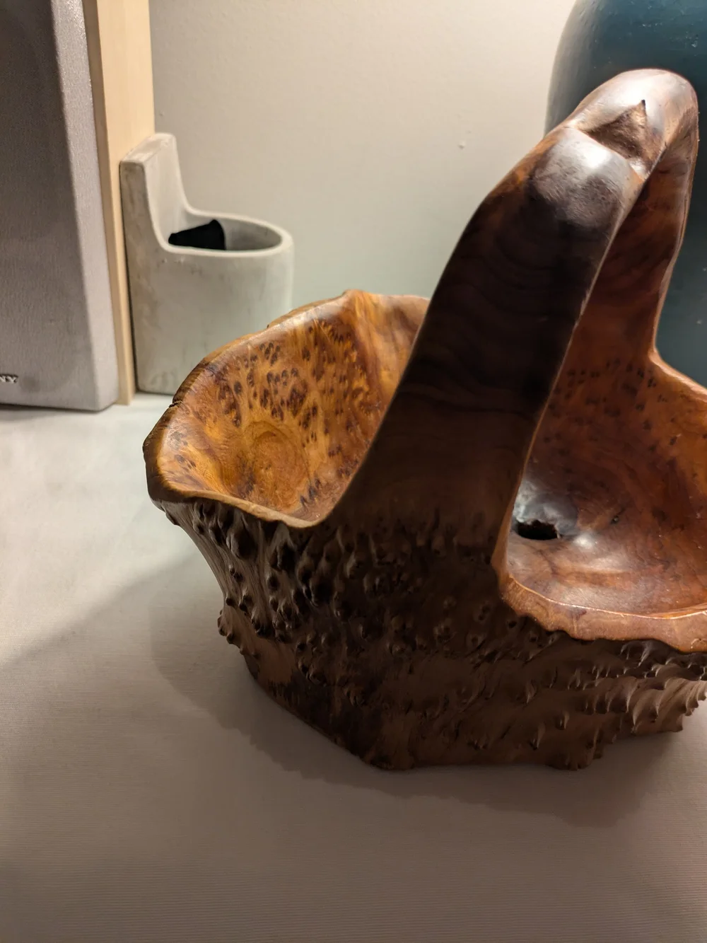 Handcrafted Burl Wood Root Basket Bowl Natural Brown Vintage 10x9 Inches MCM
